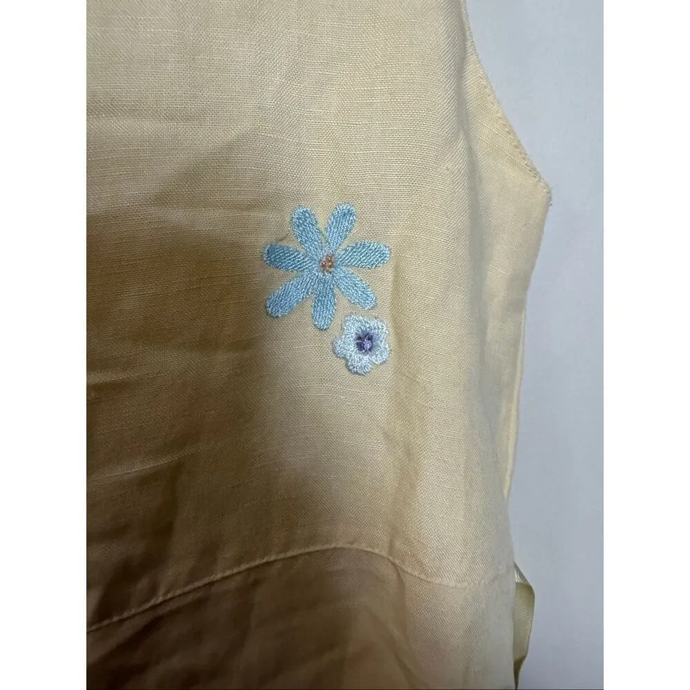 Vintage Gap Kids Girls Yellow Linen Blend Modest Floral Embroidered Dress XXL 14